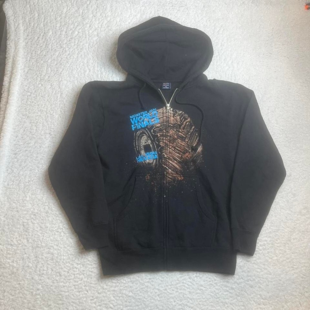 Y2K monster jam‎ world finals mens black full zip hoodie trucks S